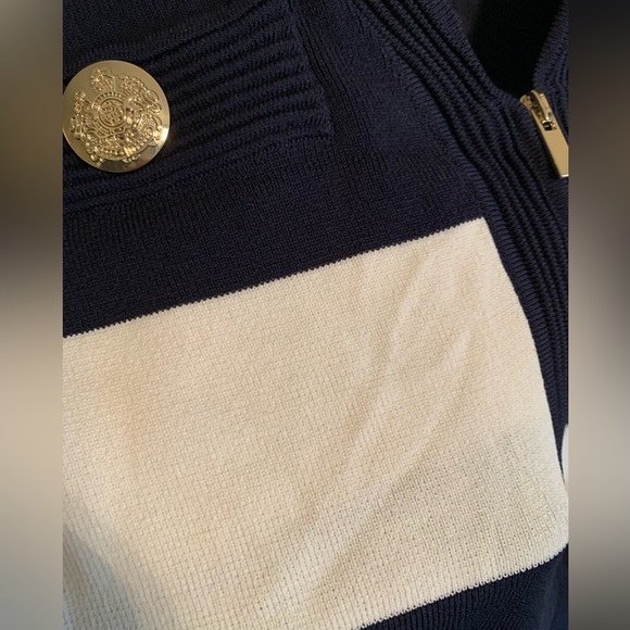 Melanie Lyne classic Navy and cream strips zipper cardigan - Picture 6 of 6